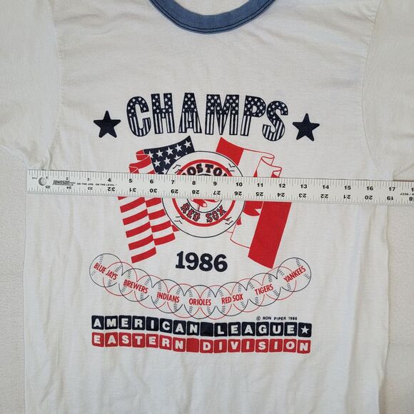 VTG 1986 Boston Red Sox AL Champions Ringer T-Shirt Sz XS Washed Tag Ron Piper - Picture 6 of 7
